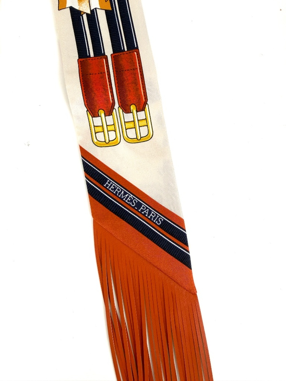 Sold Hermes Jumping Creme Alezan Anthracite Silk Calfskin Leather Fringe Scarf - Picture 9 of 12
